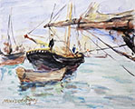 A Watercolor Study of Morisot's Yacht on Xuan Paper 10x12.5